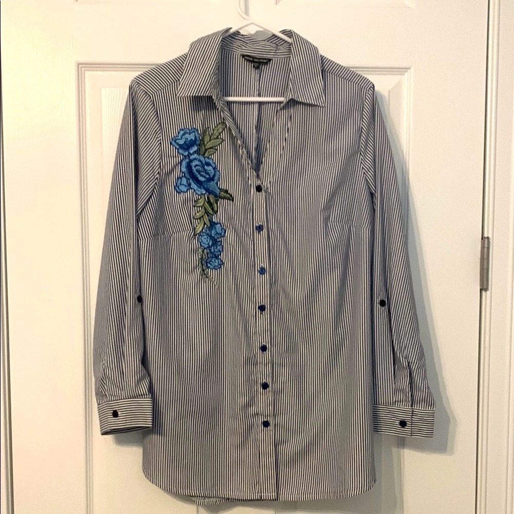 UNIQUE SPECTRUM Blue Floral Embroidered Blouse